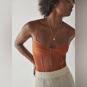 Free People Night Rhythm Bodysuit in Burnt Orange/Rust
